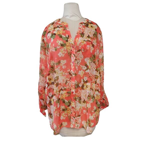 KUT FROM THE KLOTH Coral Floral Blouse Top Plus Size 2X Summertime Loose Comfy - Picture 1 of 13